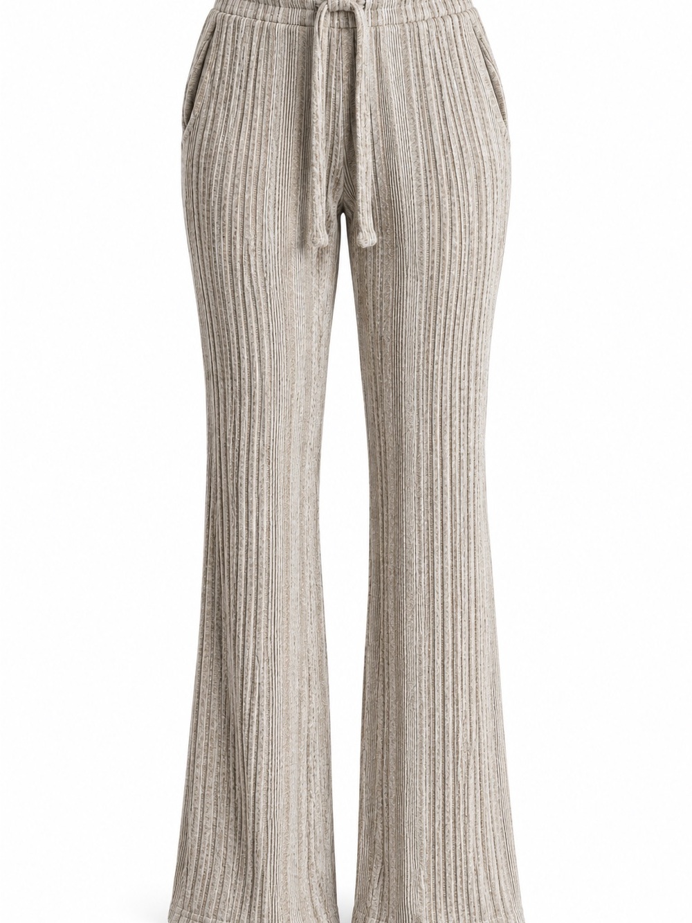 Ribbed Flare Knit Pants in Light Taupe